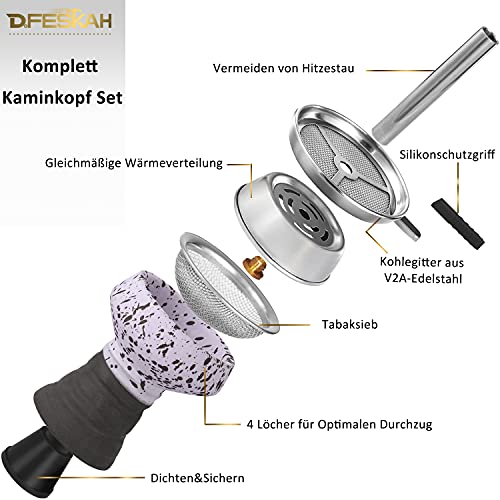 DFESKAH Shisha Kopf Set, Steinkopf mit Kaminaufsatz Sieb Kopfdichtung Mundstück, Universal Wasserpfeife Kopf Set für… – Bild 3