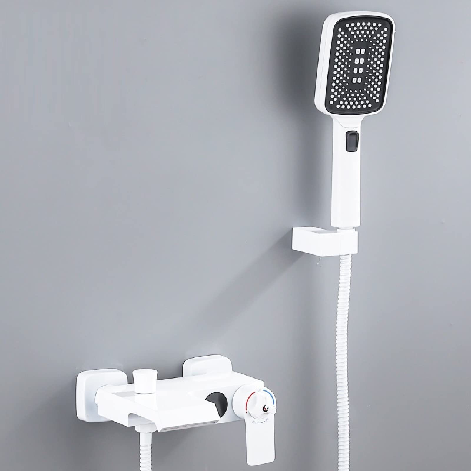OZBMA Gun Gray Constant Temperature Simple Digital Display Shower Set Home Bathroom Pressurized Full Copper Water Mixing Valve Bathtub Faucet, White