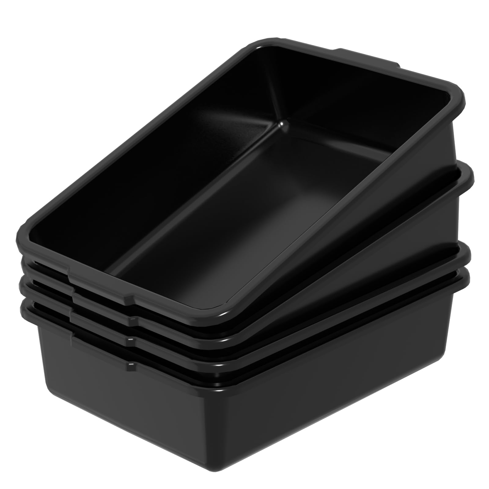 Paquete de 4 bañeras de autobús, caja de transporte comercial, caja de autobús de plástico (capacidad de 13 litros), color negro