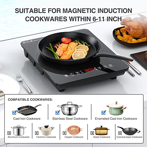GTKZW Portable Induction Cooktop, Single Burner Electric Cooktop 110v Hot Plates Countertop Burner 1800W,9 Power & 9 Temperature Settings, Child Lock,Timer,Suitable for Magnetic Pans - Image 4