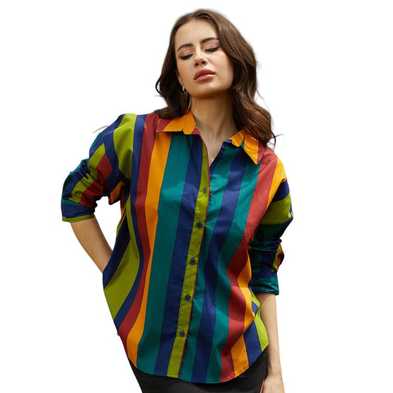 Image of PINACOLADA Women's Solid Oversized Shirt for Casual Wear | Spread Collar | Long Sleeve | Button Closure | Oversized Shirt Crafted with Comfort Fit for Everyday Wear