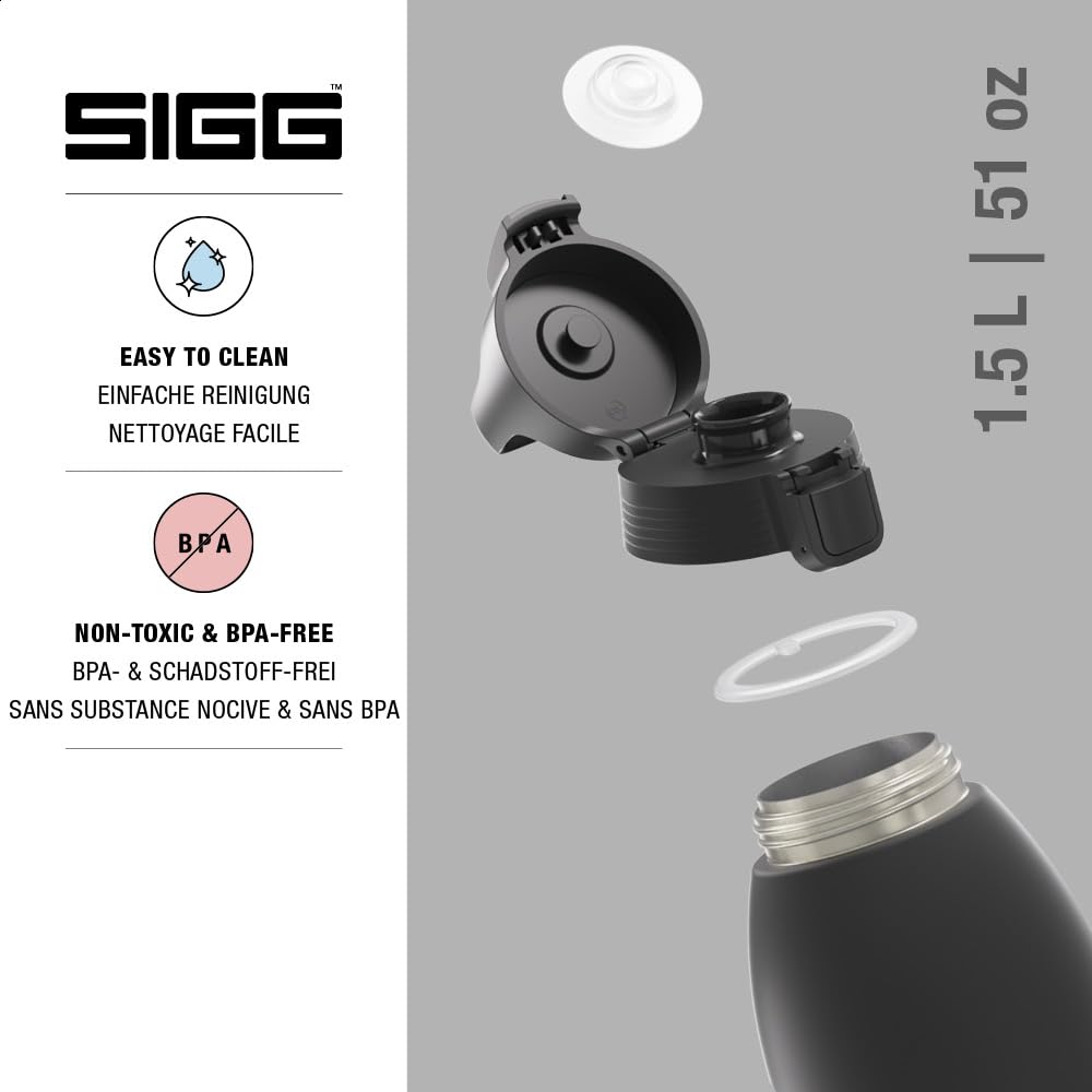 SIGG - Izolowana butelka na napoje – Shield Therm One Black – napoje gazowane – szczelna – nadaje się do mycia w zmywarce – nie zawiera BPA – 90% stal nierdzewna pochodząca z recyklingu – czarna, 1,5