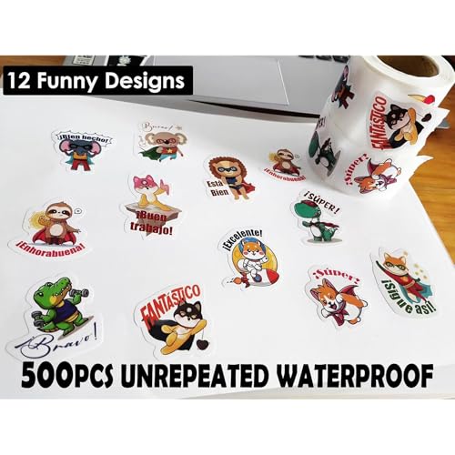 Image of Spanish Animal Reward Stickers - Good Job Decals, Bulk Roll for Classroom & Home, Super Animal Themes