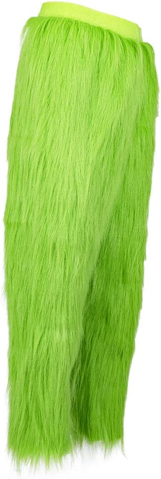 Mens Green Furry Pants Adult Christmas Funny Cosplay Costume Props Green Santa Costume Trousers for Men Women - Image 3