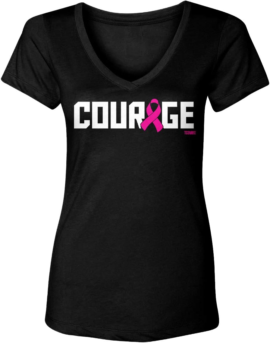 Courage - Pink Ribbon Breast Cancer Women's V-Neck T-Shirt