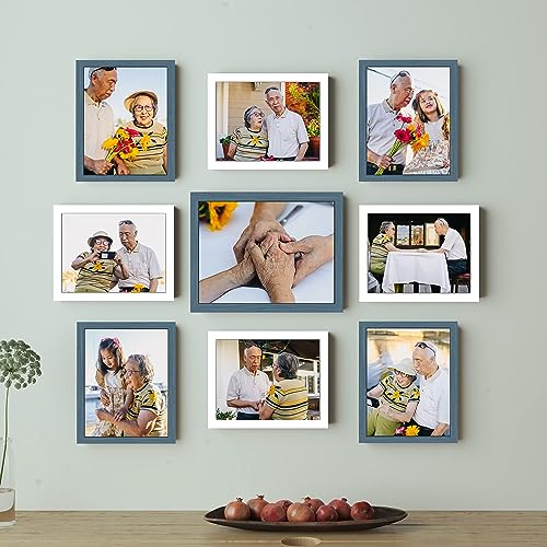 Image of Art Street Large Collage Wall Photo Frame Individual Picture Frame Set For Living Room, Decorative Wall Hanging Home Decor - Set Of 9 (6x8, 8x10 Inch, White-Blue)