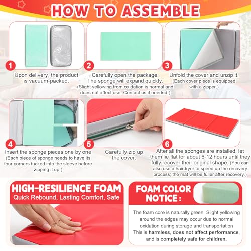 Image of Wesiti 1 Pcs Folding Kids Nap Mats for Preschool Daycare, 3 Section Folding Rest Mats Sleeping for Kids Toddler Nap 1 Inch Thick, Kindergarten School Classroom Supplies (Red,Gray)