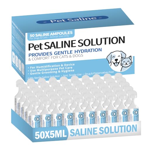 Pet Saline Respiratory Care Solution 0.9%, 5mL Single-Use Vials for Cats & Dogs, Gentle Daily Airway Moisture Support, 50 Count