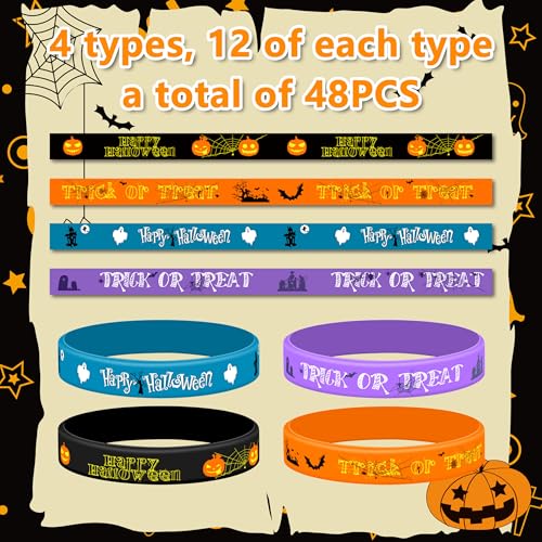 Lesnala 48 Pcs Halloween Silicone Wristband 4 Classic For Kid Halloween Gifts Halloween Party Favor And Goodie Bag Fillers Supply. thumb #6