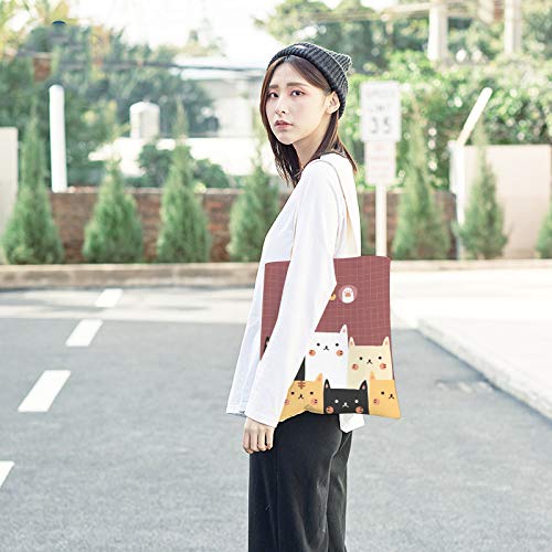Image of Women's Canvas Cat Print Shoulder Bag - Cat Graphic Hobo Crossbody Handbag