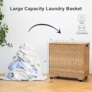 Oiahomy laundry hamper with lid 140l synthetic rattan clothes hamper with handles handwoven large laundry basket with 3 removable liner bags foldable laundry room 271326 inches gradient yellow  urban country home decor