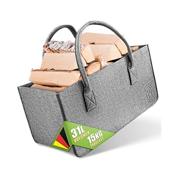 GLOBAL LIVING® Filztasche groß [31 Liter] I Ideal als Kaminholzkorb oder Geschenktasche I Vielseitiger Filztaschen…