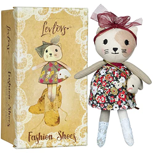 Muñeca de lino Gato en caja con cartera de ratón miniatura 1