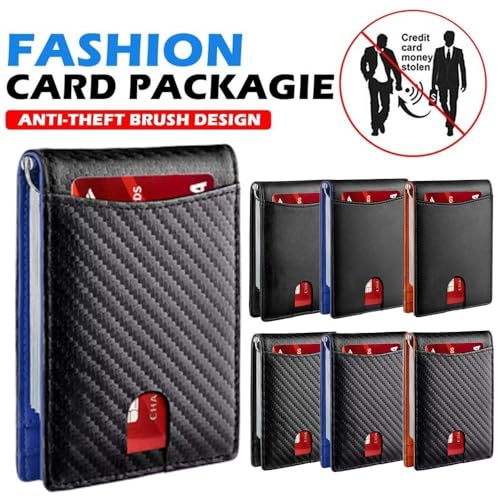 Mens Slim Wallet Anti-scan Leather RFID Blocking Front Pocket Minimalist Credit3