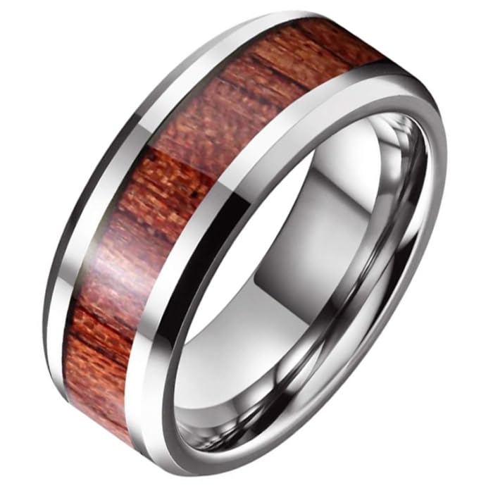 Bague en tungstène homme Tom Jaxon argent anti-rayures bois 21 mm