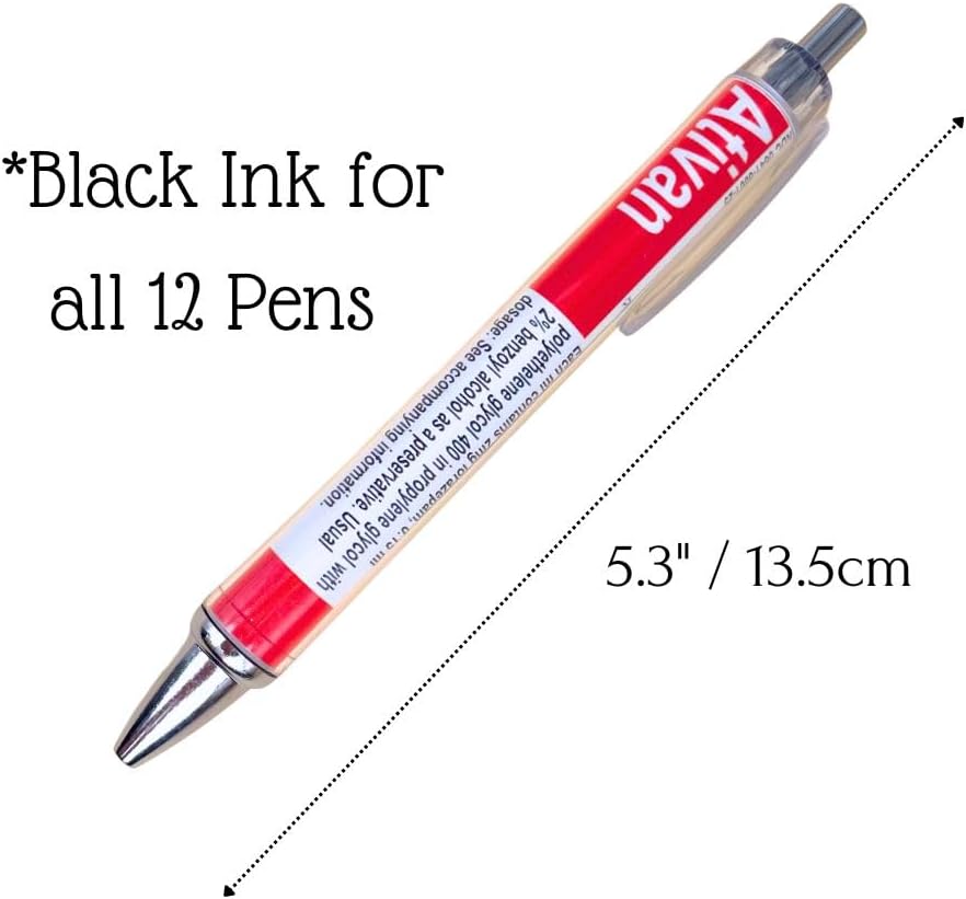 YJ PREMIUMS 12 PC Pharmacy Pens for Nurse & Pharmacist | Funny Drug Nursing Week Pharmacy Tech Technician Gifts for Women Needle Vaccine Syringe Pill Medicine Pen Supplies Accessories Bulk