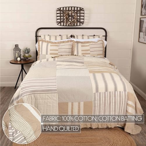 VHC-Brands-Grace-Farmhouse-Quilt-Bedspread-Twin-Reversible-Cotton-Patchwork-All-Season-White-68Wx86L VHC Brands Grace Farmhouse Quilt Bedspread Twin Reversible Cotton Patchwork All Season White 68Wx86L