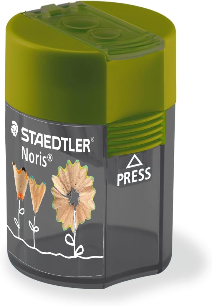 STAEDTLER 512 Double Sharpener with Two Pointed Holes for Different Pen Formats, Blister Card with 1 Double Sharpener Noris Round, Flower Design, 512 004BK image 2