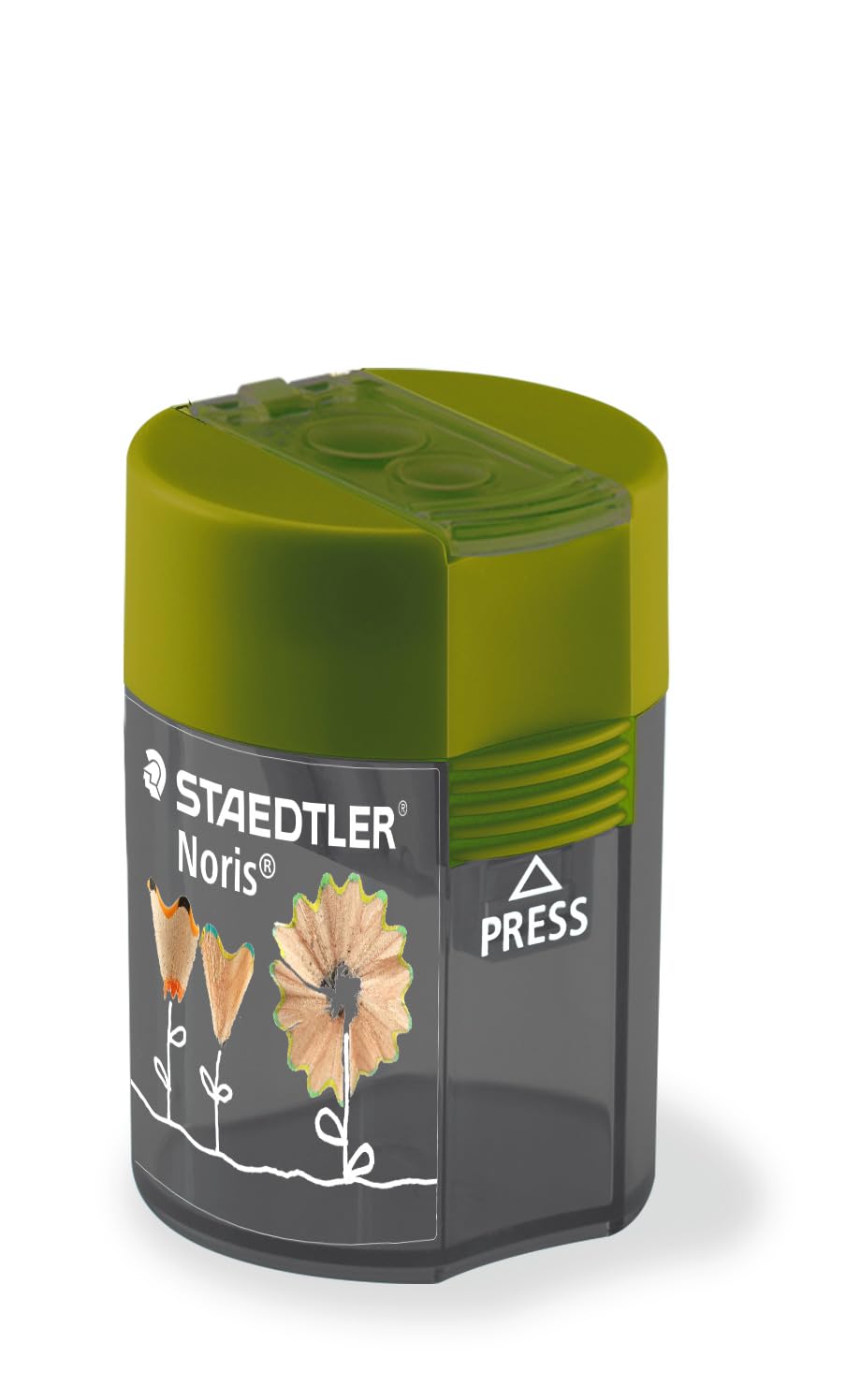 STAEDTLER Pencil Sharpener Double-Hole Tub for Graphite & Colouring Pencils - Noris - Flower Design - Pack of 1, 512 004BK - Image 2