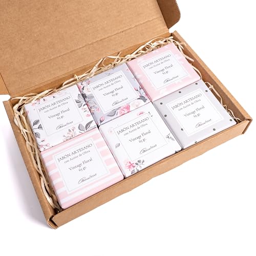 CABRERIZO SOAP 6 Jabones para regalar, Jabones artesanales de Aceite Oliva, Jabon facial - 6 Pastillas de Jabon de manos y cuerpo con Aceites esenciales Azahar, Limón y Bergamota, 6 x 65 gr