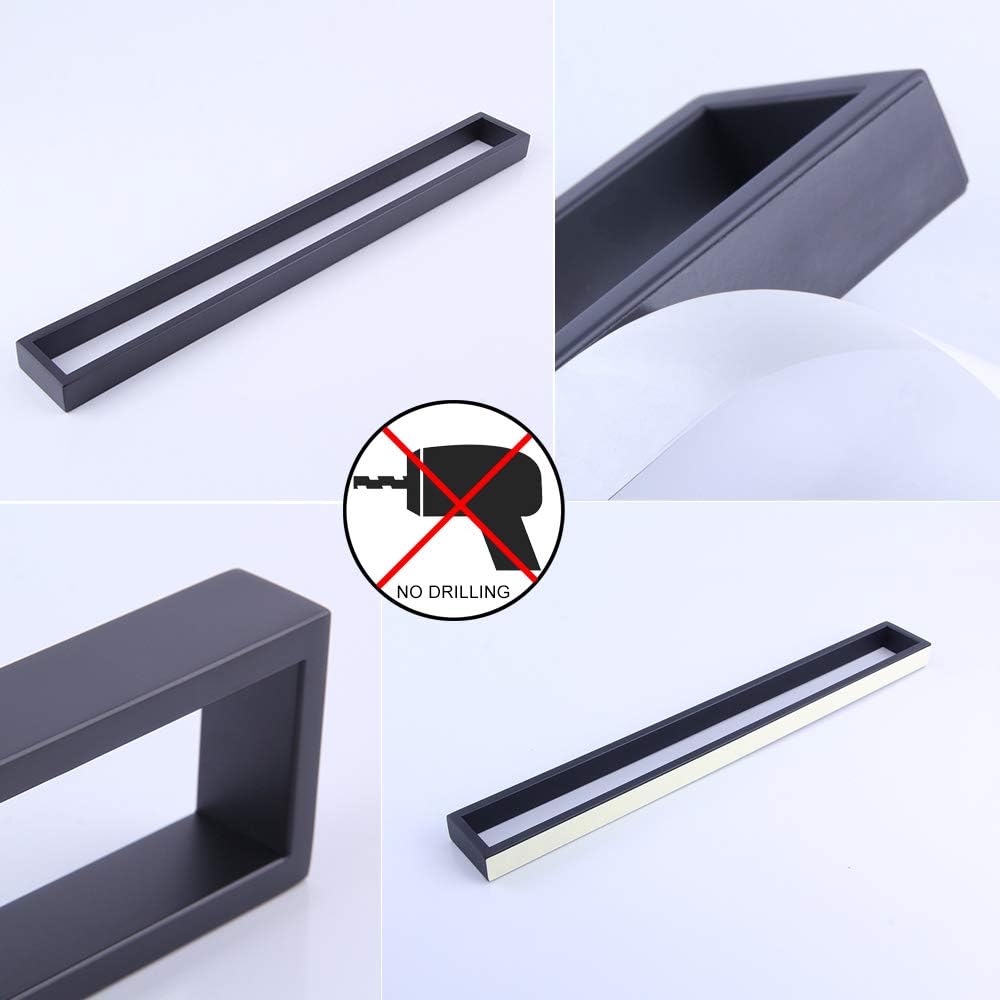 Super Brands GERZWY Bathroom Hardware Set 2 Piece Black Towel Ring and Towel Bar SUS 304 Stainless Steel Self Adhesive Matte Black