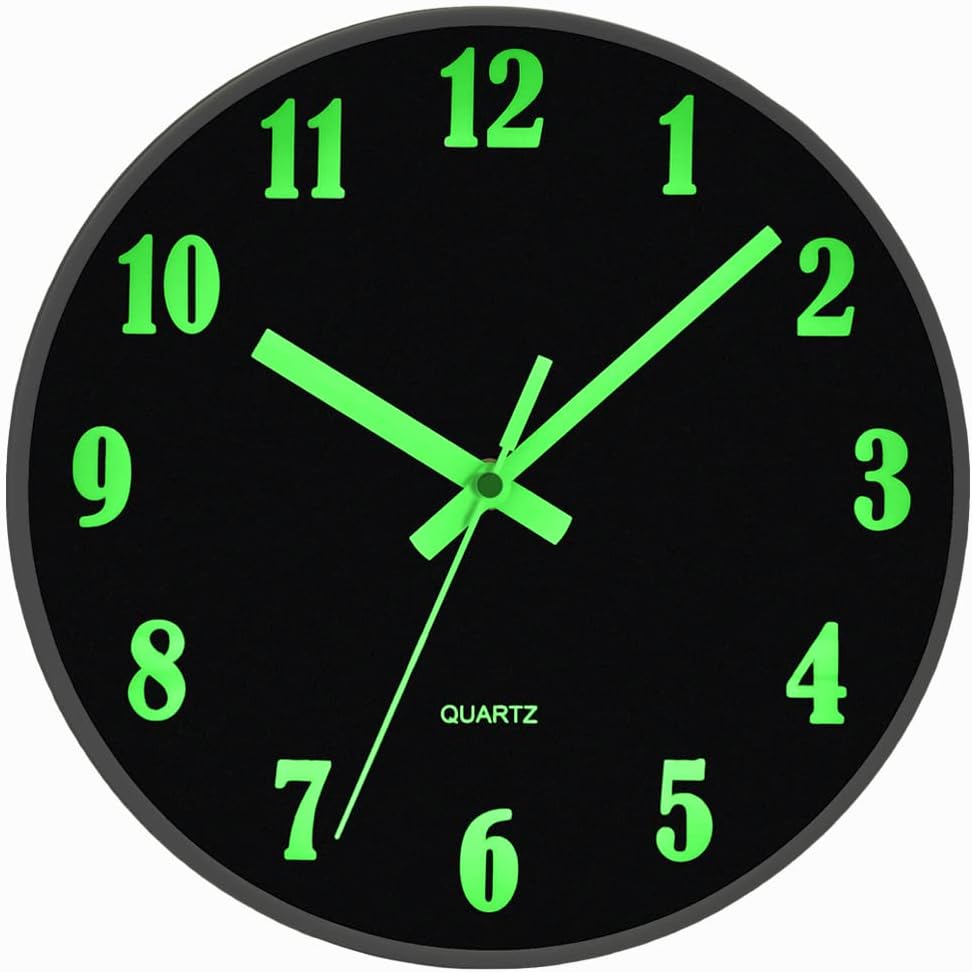 JoFomp Modern Night Light Wall Clock, 10 Inch Silent Non