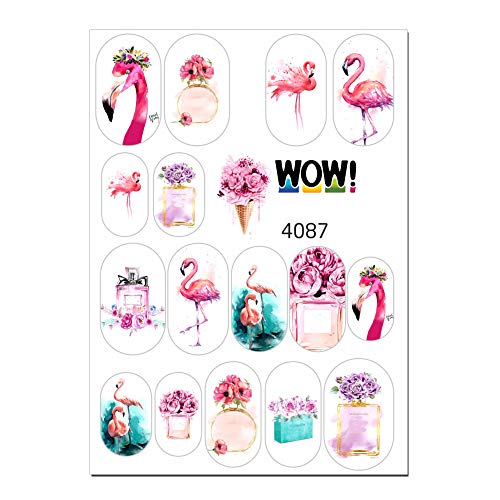 17 Flowers Pink Flamingo Professional Quality 3D Effect Water Nail Stickers For Your Nail Art Design (3D-4087) #TOP18