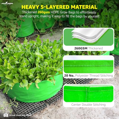 Image of Anandi Green's HDPE Uv Protected 260 GSM Round Green Colour Plants Bag Suitable for Terrace and Vegetable Gardening 18x9 Inch Pack of 6 Plant Bags