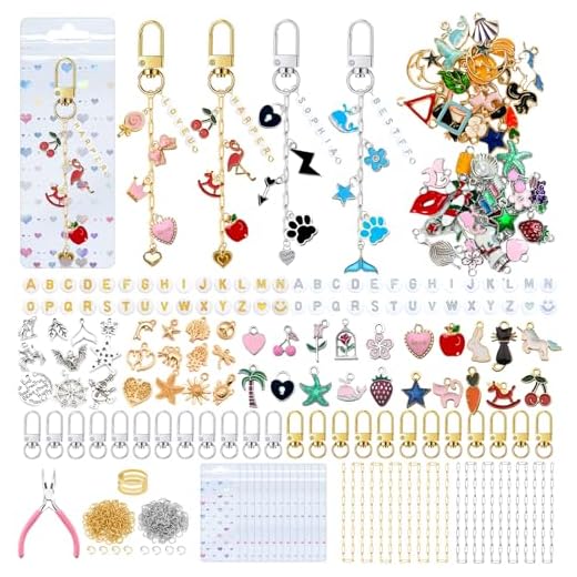 588 PCS Lip Gloss Keychain Making Kit, Gold and Silver Keychain DIY Kit | Lip Gloss Keychain Making Kit with Jewelry Chains, Charms, Key Chain Clips, Letter Beads, DIY Key Chain Making Crafts