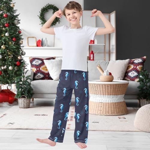 Boy's Lounge Pants Blue Seahorse Starfish Hippocampus Kids Jogger Pants Elastic Long Bottoms with Pockets 6-14 Years2