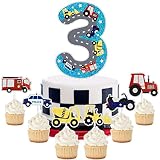 Transport Truck 3rd Birthday Cake Toppers Set of 7 - Construction Truck Themed Party or Emergency Th