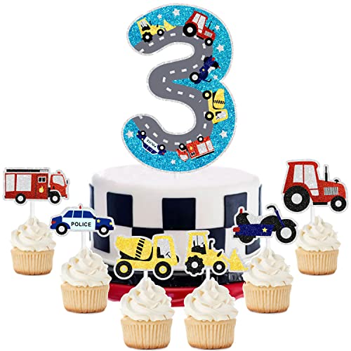 Transport Truck 3Rd Birthday Cake Toppers Set Of 7 - Construction Truck Themed Party Or Emergency Themed Party Decorations For Boys Or Girls - Sugargera #TOP8