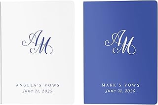 Royal Blue Wedding Vow Books, His and Her Personalized Journals, Custom Names and Date, Elegant Script Monogram Keepsake