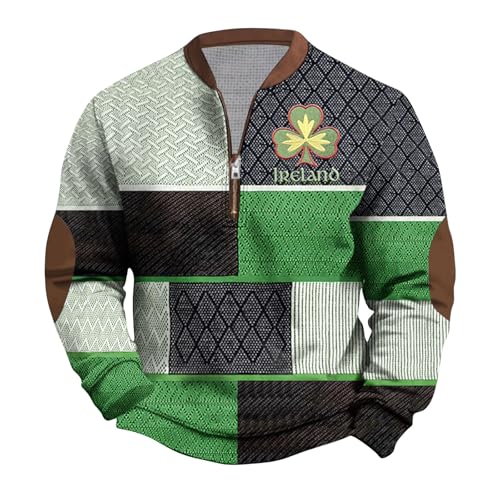 JIEMUXIU St Patricks Day Shirt Men Casual Shamrock Graphic Retro Sweatshirts St. Patricks Day 1/4 Zip Collar Sweatshirt
