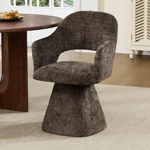 Ya-Home Chaise de Salle à Manger en Chenille Fauteuil de Salon Pivotante Rétro et Élégant Chaise de Cuisine avec Dossier,Brun
