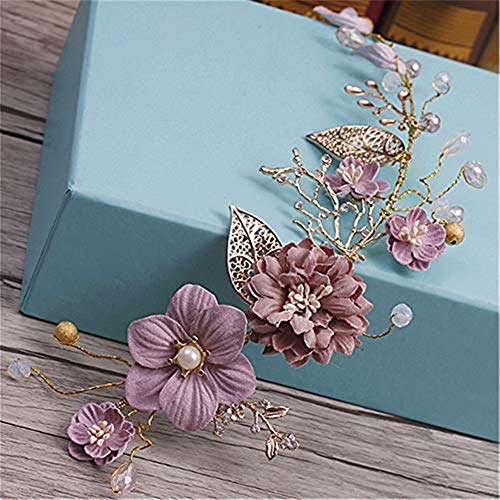 Trayosin Vintage flower wedding hair accessories gold purple series bridal tiara handmade bridal