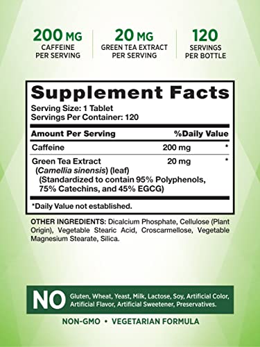 Caffeine Pills | 220Mg | 120 Count | With Green Tea Extract | Vegetarian, Non-Gmo & Gluten Free Supplement | By Nature's Truth #TOP1