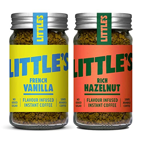 LITTLE'S BIGGER THAN COFFEE Instantkaffee, 2 x 50 g Gläser (französische Vanille und reiche Haselnuss), Medium-Roast, für alle Kaffeemaschinentypen, Granulat, 2 x 50 g