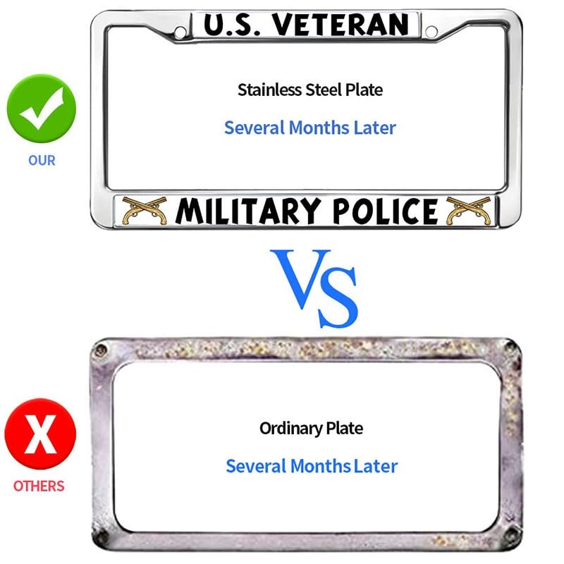Image of US Veteran Military Police License Plate Frame Metal Auto Tag Holder | US Veteran Military Police License Plate Frame Metal Car Tag Holder Rustproof Fit Standard US Vehicles Truck Exterior Decors