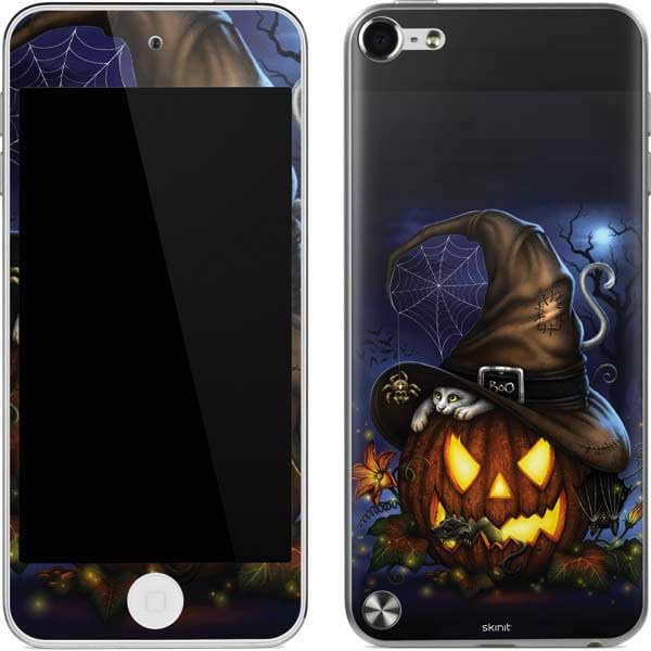 Skinit Decal MP3 Player Skin Compatible with iPod Touch (5th Gen&2012) - Originally Designed Halloween Cat and Jack O Lantern Pumpkin by Sarah Richter Design