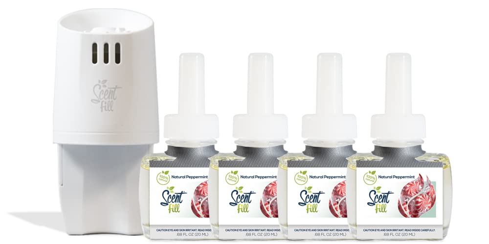 Scent Fill 100% Natural Fresh Peppermint Plug in Starter Kit, 4 Refills & Diffuser