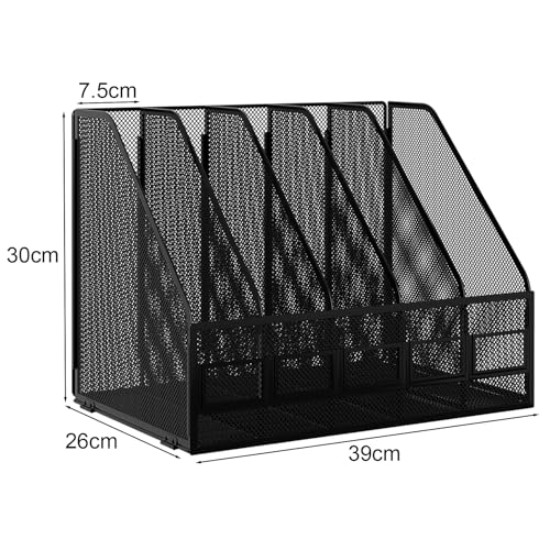 EasyPAG 5 Fächer A4 Metall Büro Schreibtisch Organizer Dokumentenhalter Aktenablage Zeitschriftenhalter Briefablage Papier Magazin Organisator,Schwarz