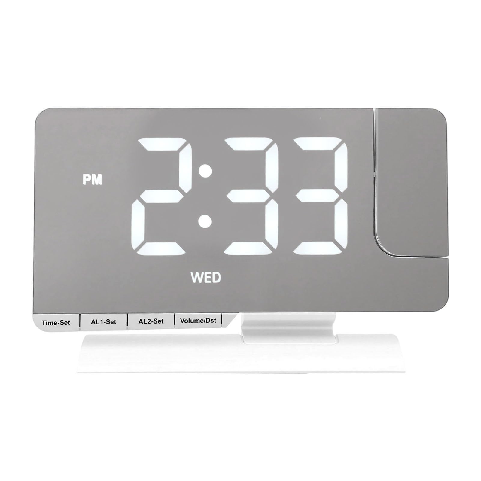 Cocoarm Projektionswecker mit Großem LED-Display, Digitaluhr mit Projektor, 180 Grad Drehbare Projektion, 6 Helligkeitsstufen, Dual-Alarm, USB-Aufladung, für Schlafzimmer, Schreibtisch (White)