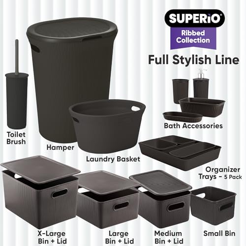 Image of Superio Ribbed Collection Toilet Bowl Brush and Holder Set, Decorative Plastic Bathroom Toilet Brush with Holder, Toilet Cleaner Scrubber, Brown - 1 Pack