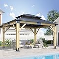 GARTOO 11’x13’ Outdoor Wooden Gazebo - Patio Galvanized Steel Gazebo with Double Vented Roof, Heavy-Duty Cedar Wooden Gazebo for Garden, Lawn, Poolside, Backyard Deck