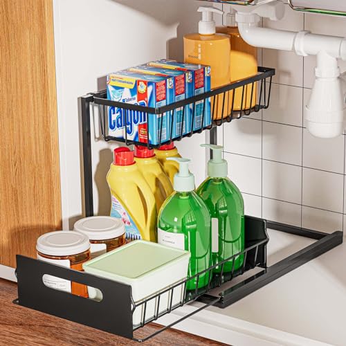 Under Sink Organizer and Storage, Slide Out Under Cabinet Storage Pull Out Sink Shelf Cabinet Storage Shelves, Undersink Organizers for Kitchen Bathroom Cabinet…