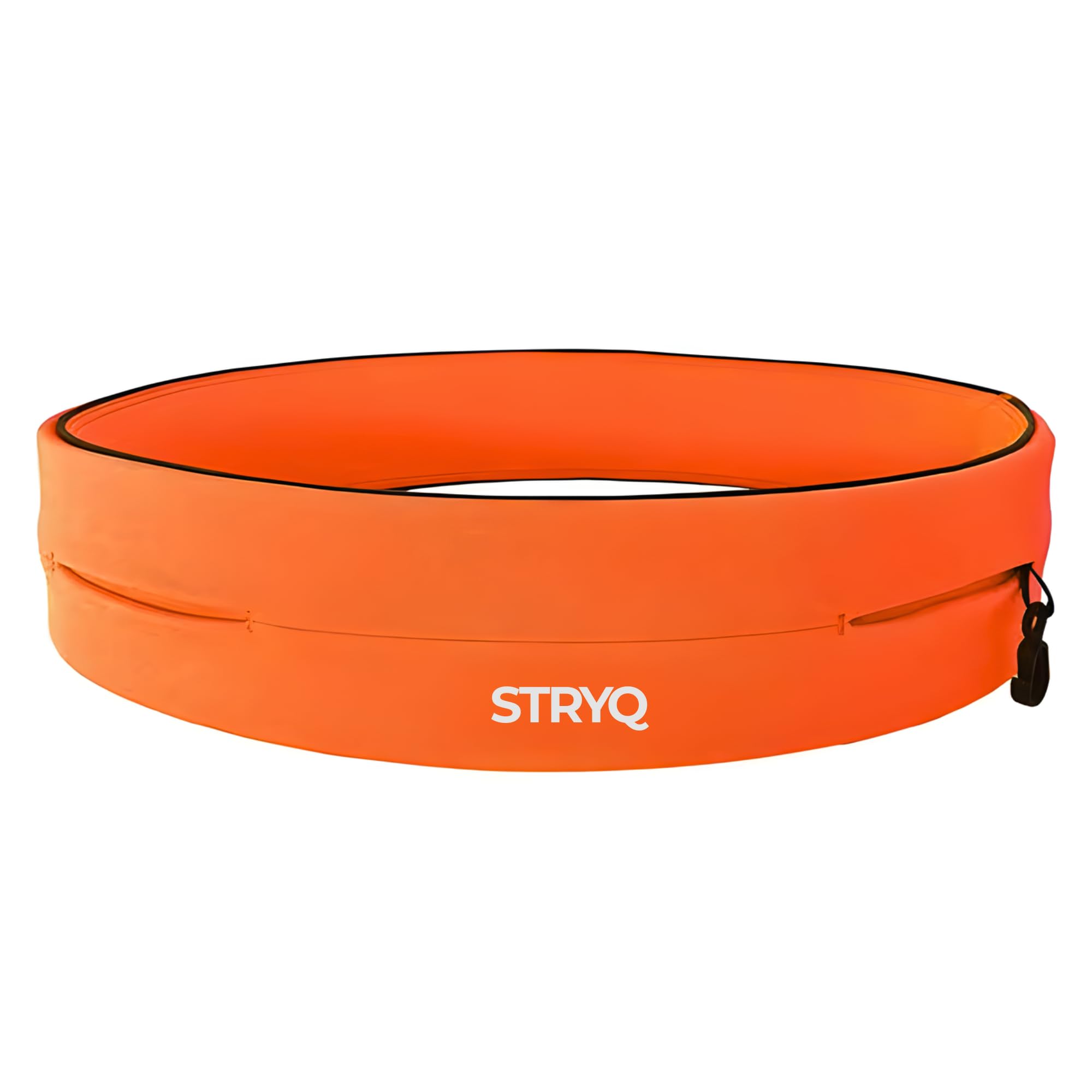 STRYQ Running Belt, Slim Bounce Free Waist Pack Phone Holder, No Zip Lightweight Moisture Wicking Running Belt Fits All Phones, Hidden Key Hook, Reflective Running Waist Belt (Orange, Large)
