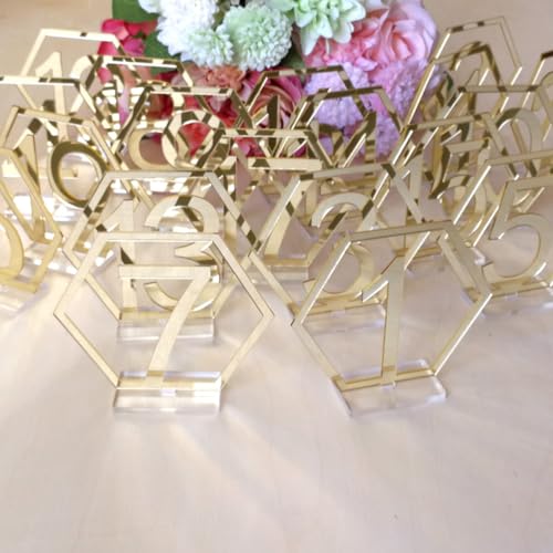 Numéros de table mariage en miroir acrylique or avec support chic - 4
