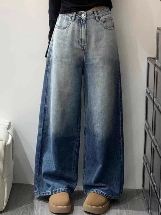 Image of KOTTY Women Wide Leg Baggy Jeans High Waist Relaxed Fit Denim Casual Wear