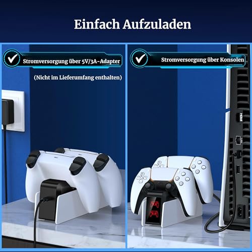 PS5 Controller Ladestation, Dualsense Controller Ladeständer mit LED Anzeige, 3 Stunden Laden Schnellladestation für PlayStation 5 Controller, PS5 Zubehör für PlayStation 5(Keine Schaltfläche) 5